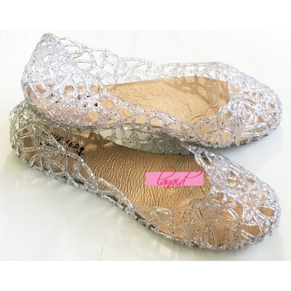 Clear Sparkly Glitter Shimmer Cut-Outs Jelly Flats - Picture 6 of 10